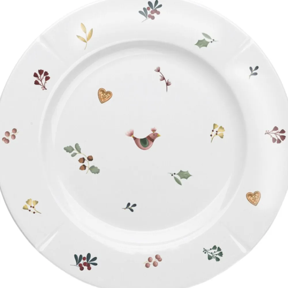Lyngby Porcelæn Julestel<GC Cottage Tallerken Ø23 cm hvid m. deko