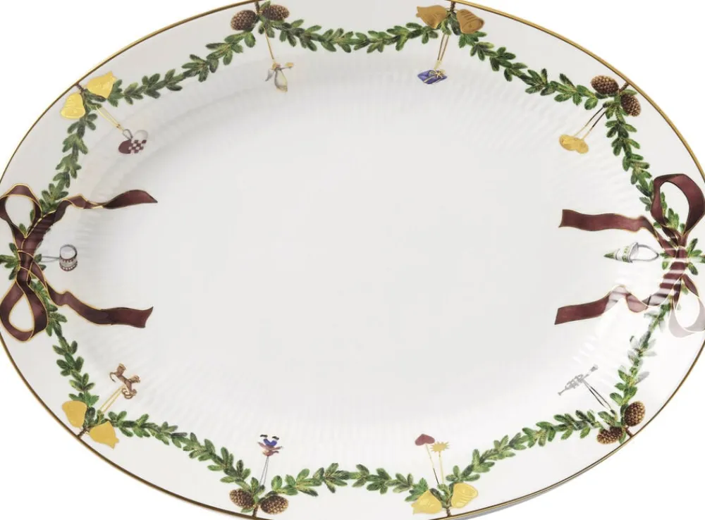 Royal Copenhagen Julestel<Stjerne Riflet Jul Fad ovalt 34 cm